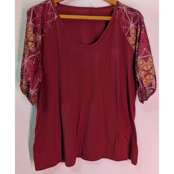 Shein Red Floral 3/4 Sleeve Women's Blouse Size 1XL (981D) - Picture 1 of 3